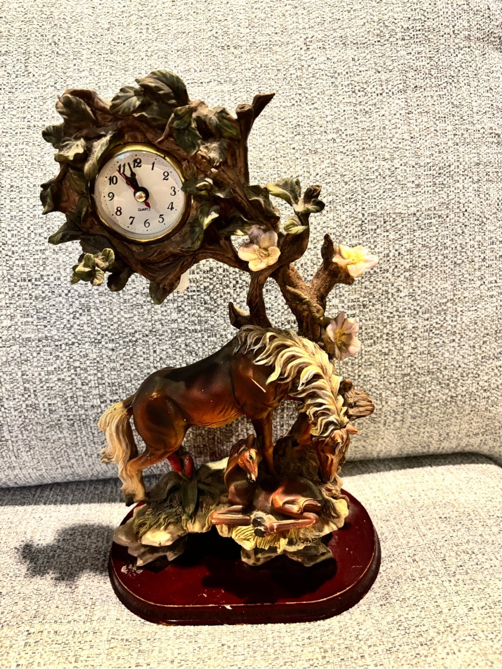 Ornate Horse Table Clock Sculpture - Brown